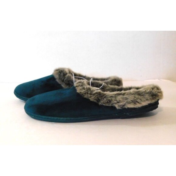 Dearfoams Slippers Womens L 9-10 Dark Forest Green Velour Indoor Outdoor - Picture 4 of 10